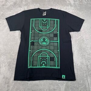 Johnny Cupcakes T-Shirt Men's Large Black Green Celtics Full Court Basketball